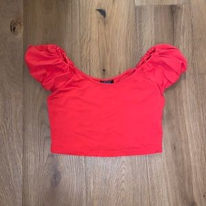 TOP SHOP TOPSHOP RED PUFFED OFF THE SHOULDER CROP TOP SIZE 8